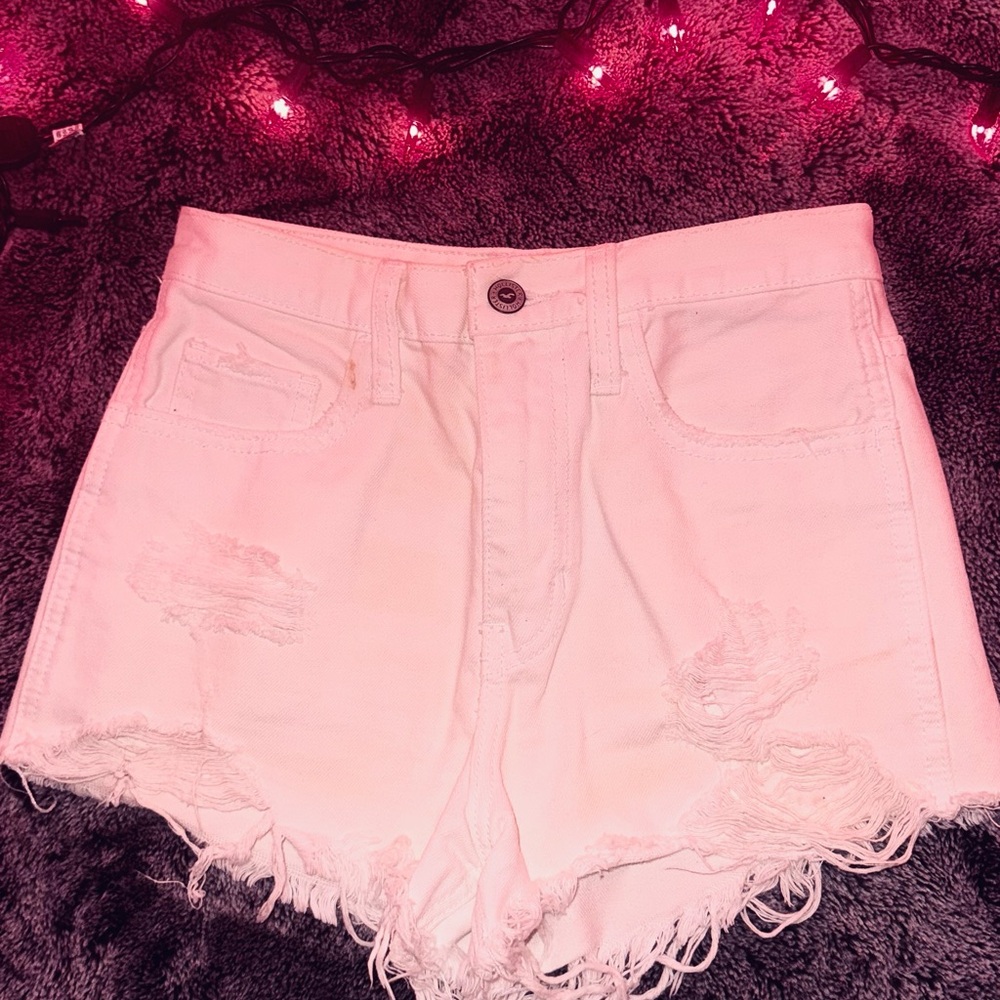 Hollister White Jean Shorts Distressed Casual Style